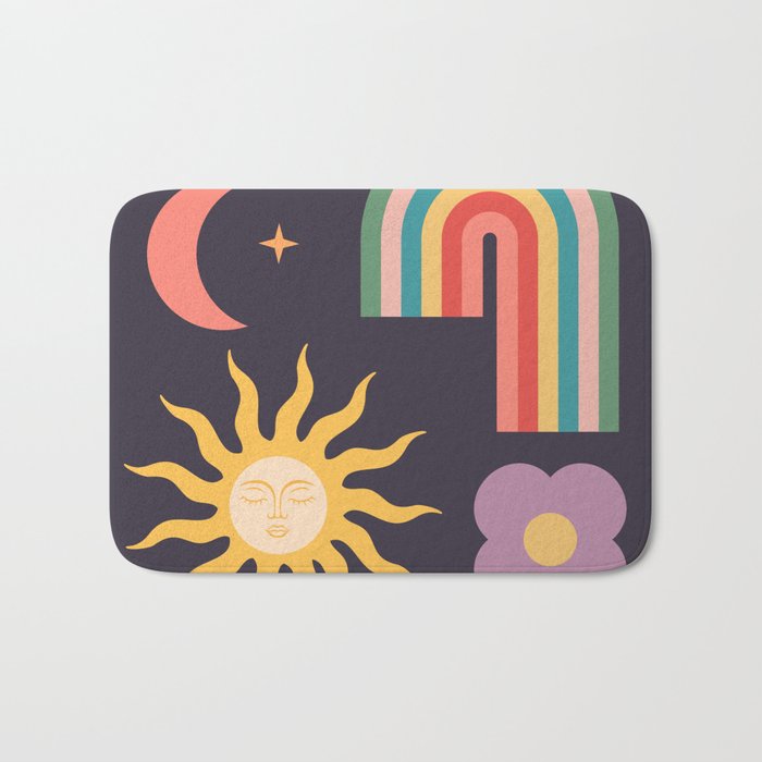 Minimal geometric abstraction Rainbow, Flower, Sun and Moon  Bath Mat Gallery Image 1