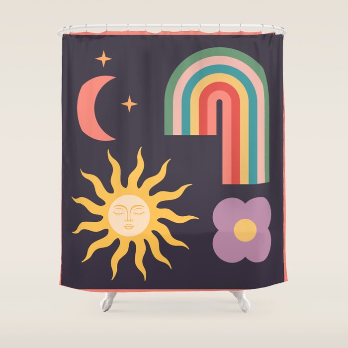 Minimal geometric abstraction Rainbow, Flower, Sun and Moon  Shower Curtain Gallery Image 1