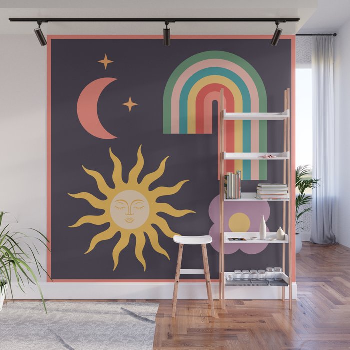 Minimal geometric abstraction Rainbow, Flower, Sun and Moon  Wall Mural Gallery Image 1