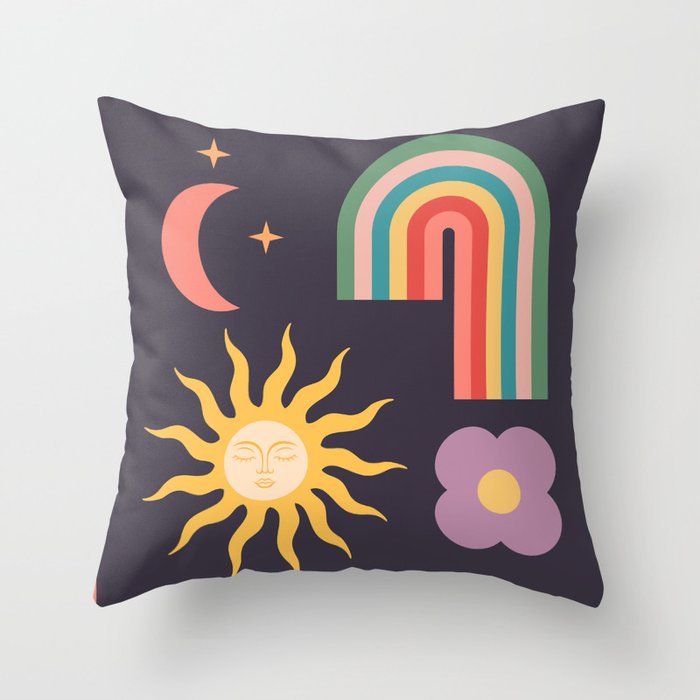 Minimal geometric abstraction Rainbow, Flower, Sun and Moon  Throw Pillow Gallery Image 1