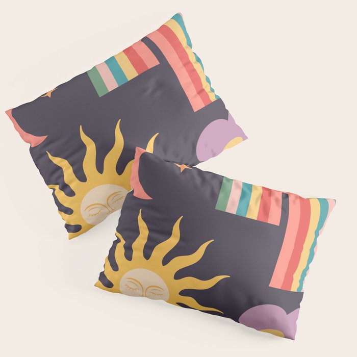Minimal geometric abstraction Rainbow, Flower, Sun and Moon  Pillow Sham Gallery Image 1