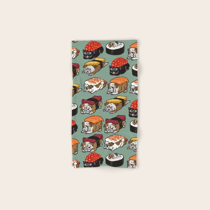 Sushi English Bulldog Bath Towel Gallery Image 1