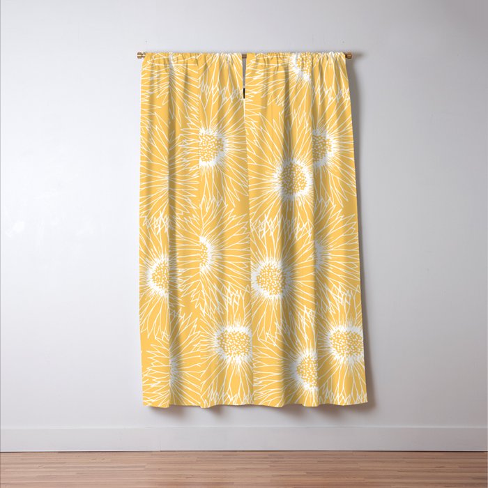 Yellow Sunflowers Line Art Window Curtain Gallery Image 3