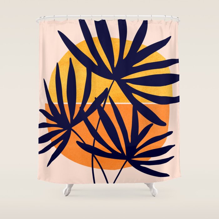 Tropical Retro Sunset Shower Curtain Gallery Image 1