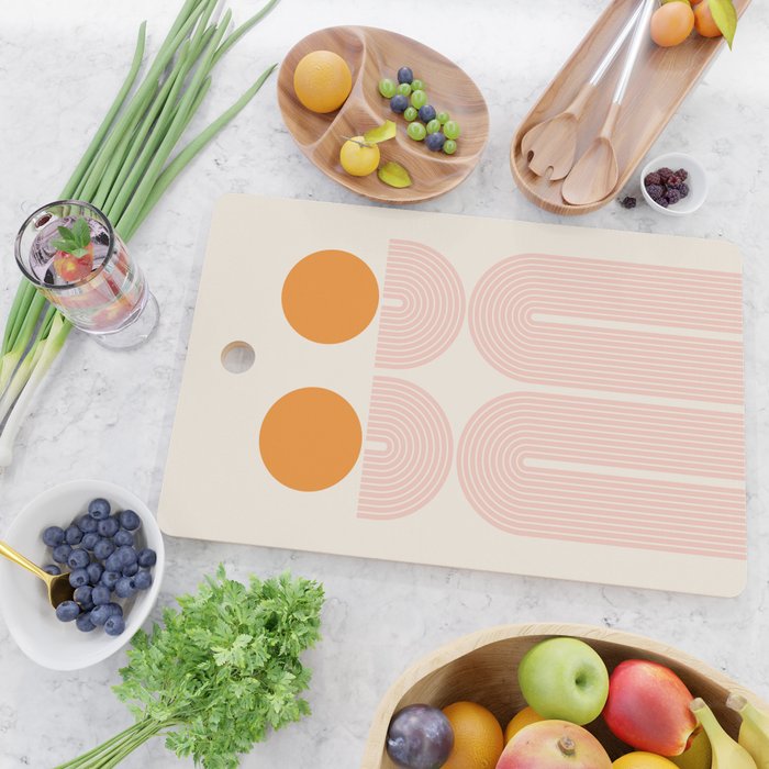 Mid Century Modern Geometric 43 in Coral Orange (Rainbow and Sun Abstraction) Cutting Board Gallery Image 2