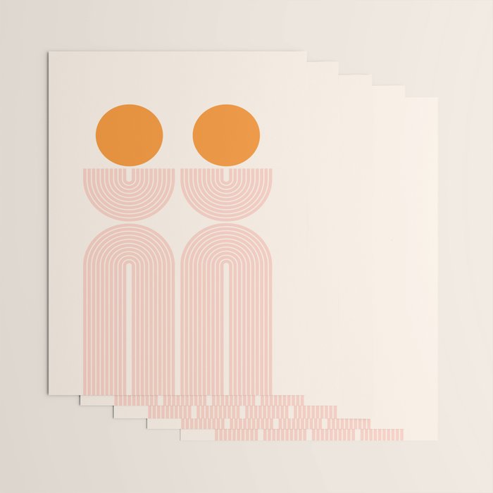 Mid Century Modern Geometric 43 in Coral Orange (Rainbow and Sun Abstraction) Wrapping Paper Gallery Image 3