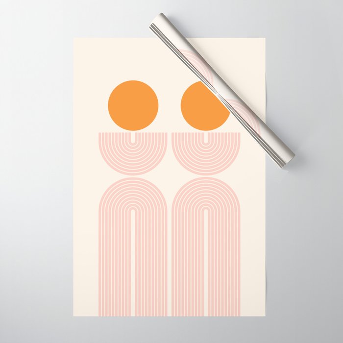 Mid Century Modern Geometric 43 in Coral Orange (Rainbow and Sun Abstraction) Wrapping Paper Gallery Image 1