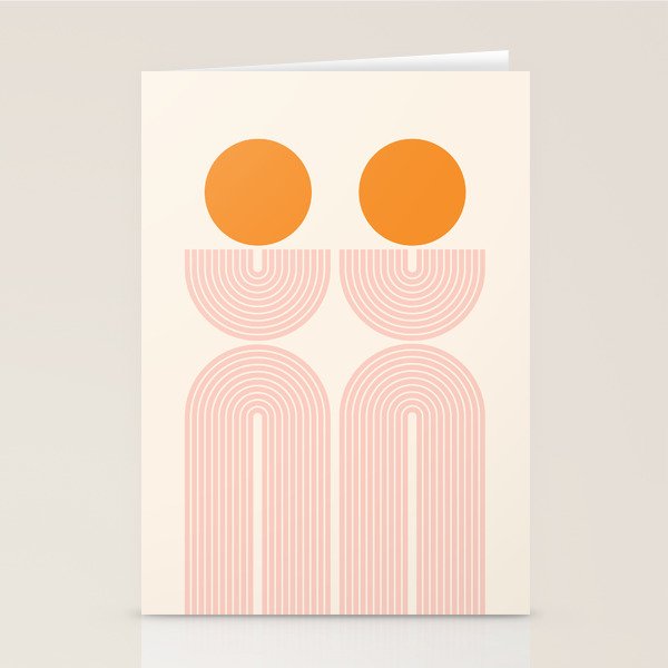 Mid Century Modern Geometric 43 in Coral Orange (Rainbow and Sun Abstraction) Stationery Card Gallery Image 2