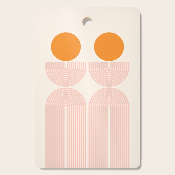 Mid Century Modern Geometric 43 in Coral Orange (Rainbow and Sun Abstraction) Cutting Board Gallery Image 1