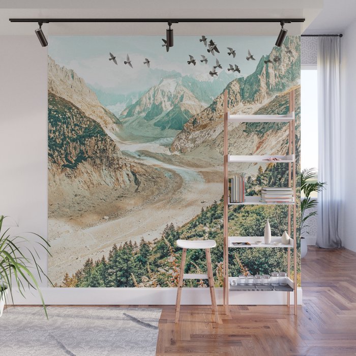 Apricity, Scenic Neutral Pastel Nature Travel Photography, Mountains Exotic Birds Landscape Path Wall Mural Gallery Image 1