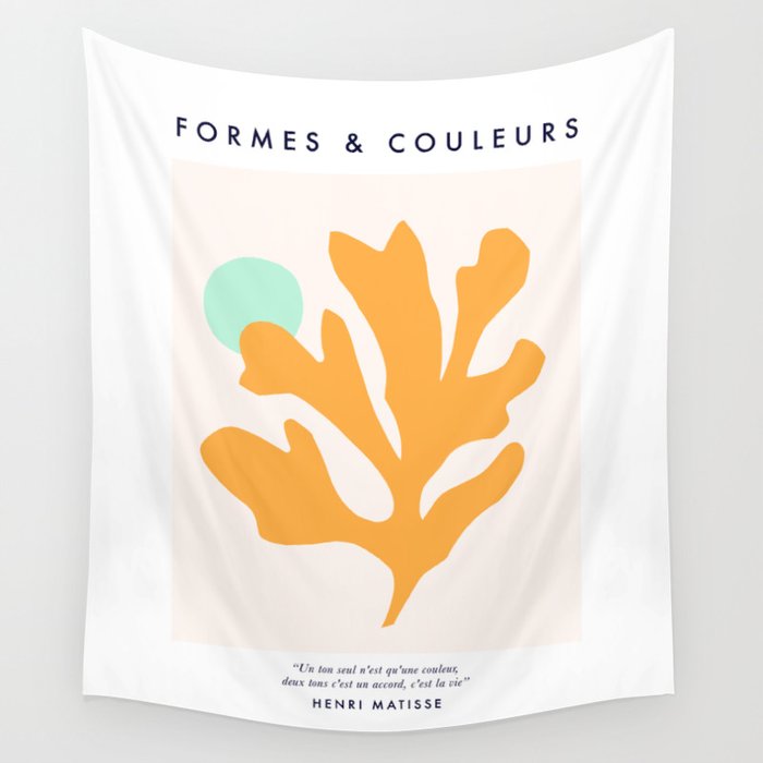 Simple Orange Leaf on Aqua Sun - cut-outs 3  Wall Tapestry Gallery Image 4
