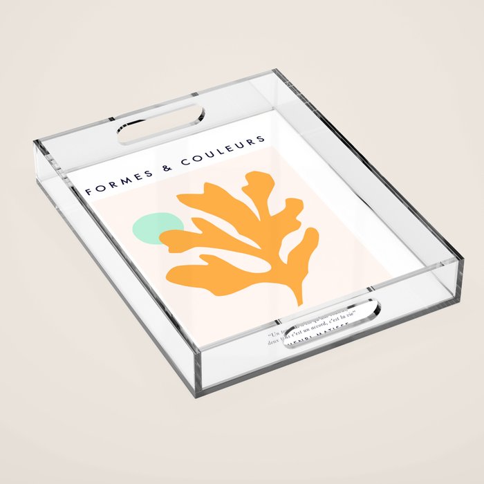 Simple Orange Leaf on Aqua Sun - cut-outs 3  Acrylic Tray Gallery Image 1