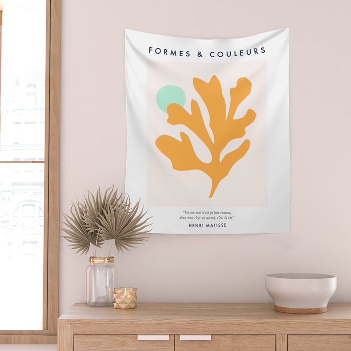 Simple Orange Leaf on Aqua Sun - cut-outs 3  Wall Tapestry Gallery Image 2