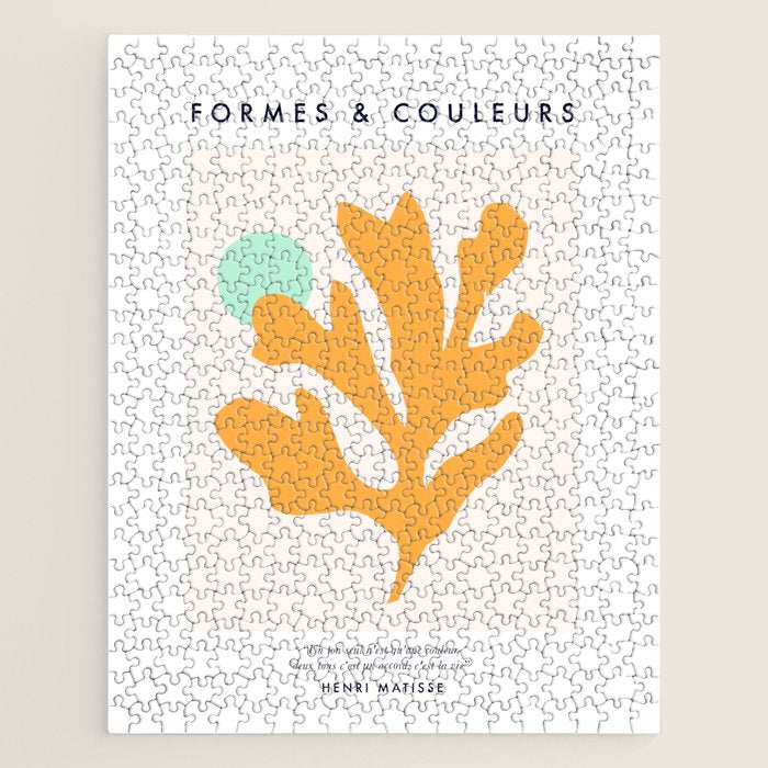 Simple Orange Leaf on Aqua Sun - cut-outs 3  Jigsaw Puzzle Gallery Image 1
