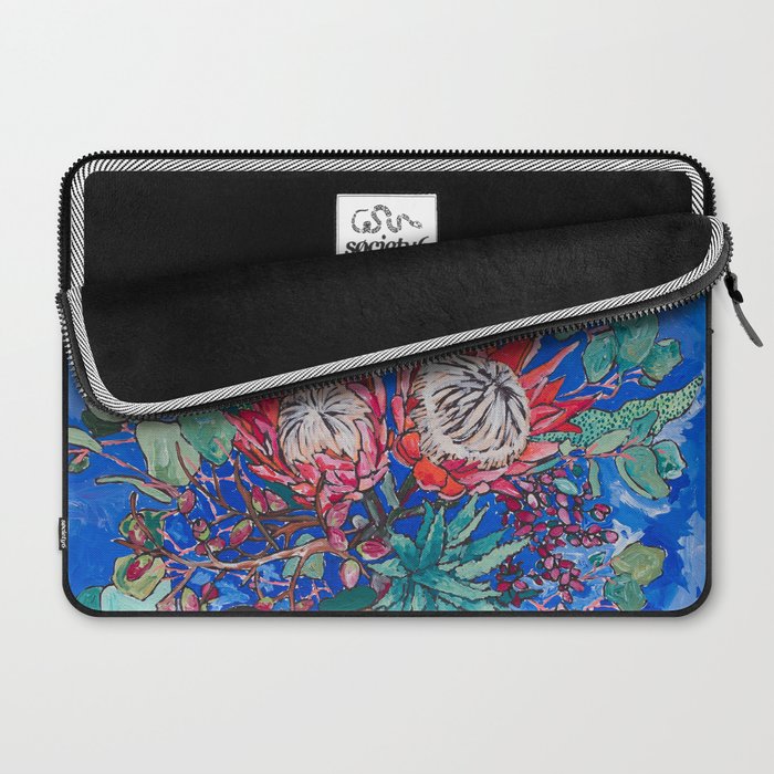 Painterly Bouquet of Proteas in Greek Horse Urn on Blue Laptop Sleeve Gallery Image 2