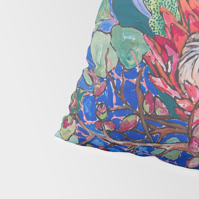 Painterly Bouquet of Proteas in Greek Horse Urn on Blue Pillow Sham Gallery Image 4
