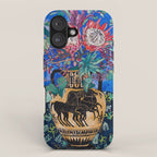 Painterly Bouquet of Proteas in Greek Horse Urn on Blue iPhone Case Gallery Image 1