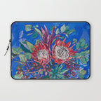 Painterly Bouquet of Proteas in Greek Horse Urn on Blue Laptop Sleeve Gallery Image 1