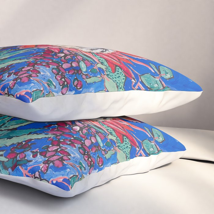 Painterly Bouquet of Proteas in Greek Horse Urn on Blue Pillow Sham Gallery Image 3