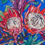 Painterly Bouquet of Proteas in Greek Horse Urn on Blue Coffee Mug Gallery Image 2