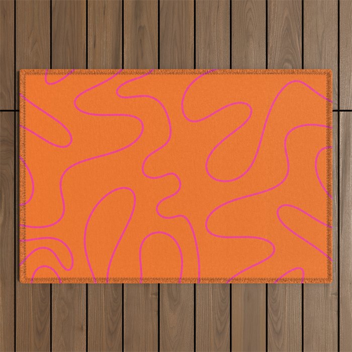 Squiggle Abstract Pattern Orange and Hot Pink Outdoor Rug Gallery Image 1