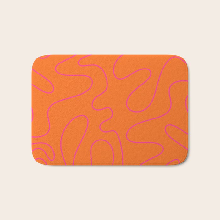 Squiggle Abstract Pattern Orange and Hot Pink Bath Mat Gallery Image 1