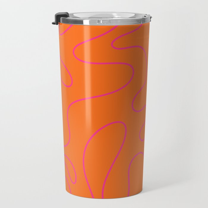 Squiggle Abstract Pattern Orange and Hot Pink Travel Mug Gallery Image 3