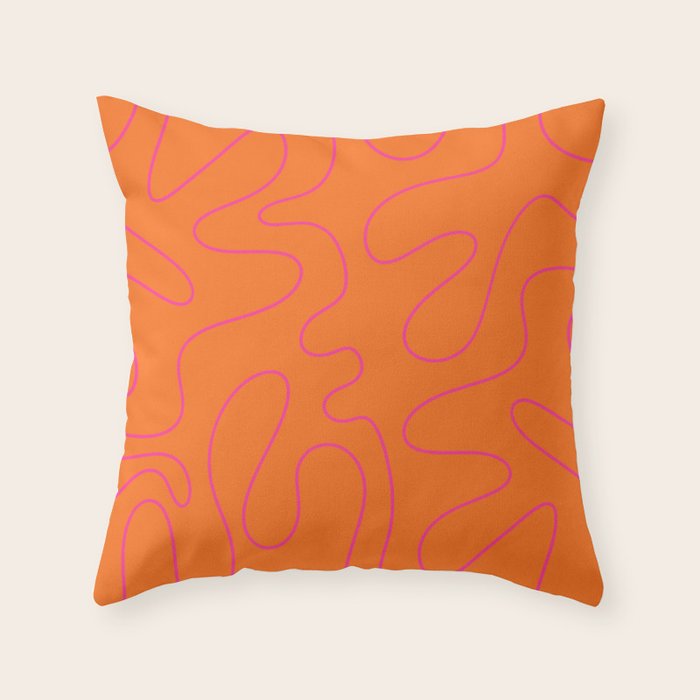 Squiggle Abstract Pattern Orange and Hot Pink Throw Pillow Gallery Image 1