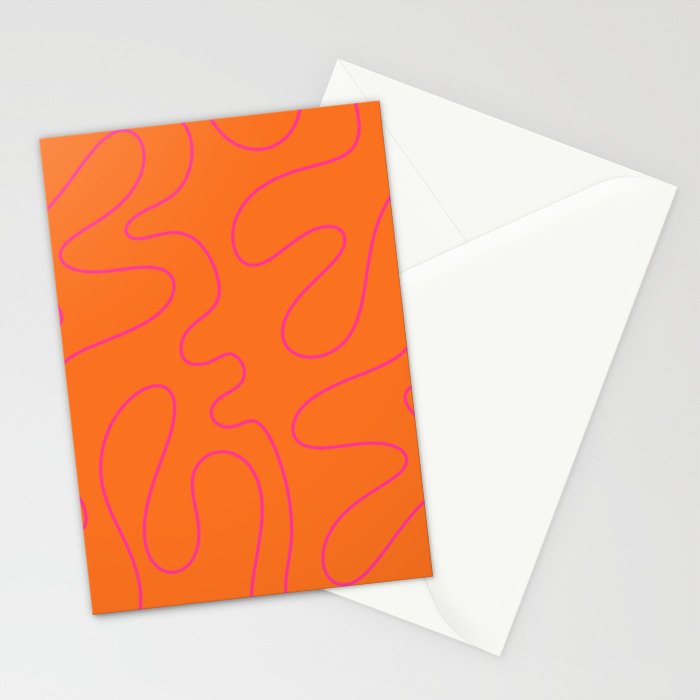 Squiggle Abstract Pattern Orange and Hot Pink Stationery Card Gallery Image 2