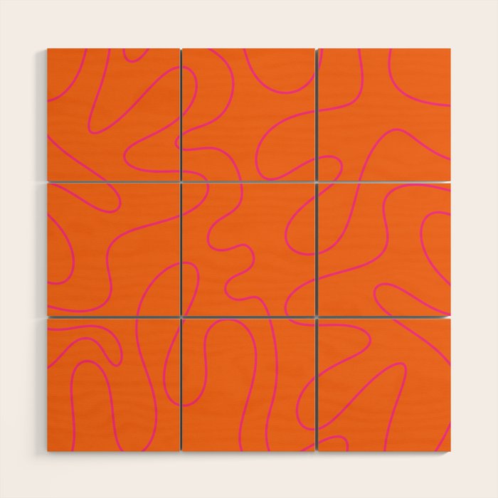Squiggle Abstract Pattern Orange and Hot Pink Wood Wall Art Gallery Image 1