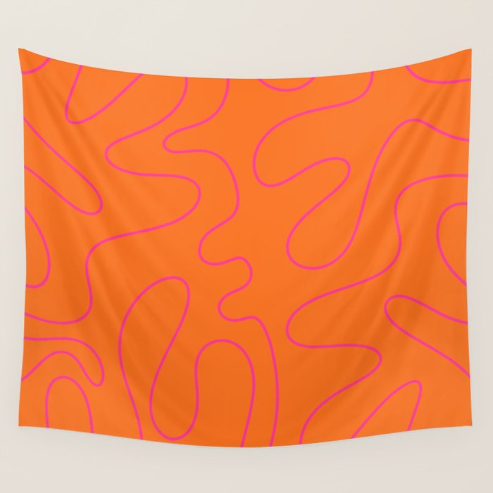 Squiggle Abstract Pattern Orange and Hot Pink Wall Tapestry Gallery Image 1