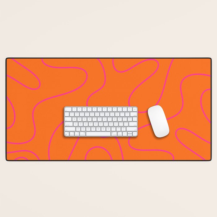 Squiggle Abstract Pattern Orange and Hot Pink Desk Mat Gallery Image 1
