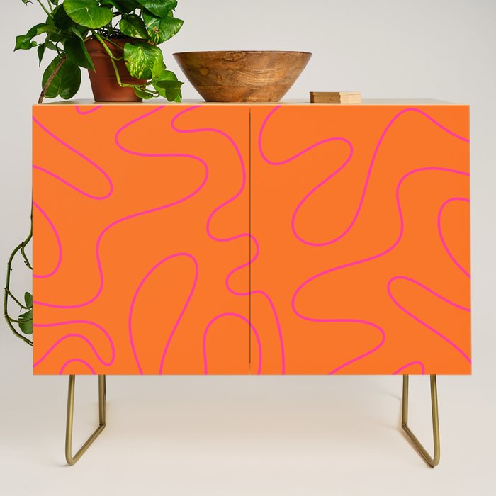 Squiggle Abstract Pattern Orange and Hot Pink Credenza Gallery Image 1