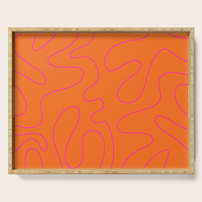 Squiggle Abstract Pattern Orange and Hot Pink Serving Tray Gallery Image 1