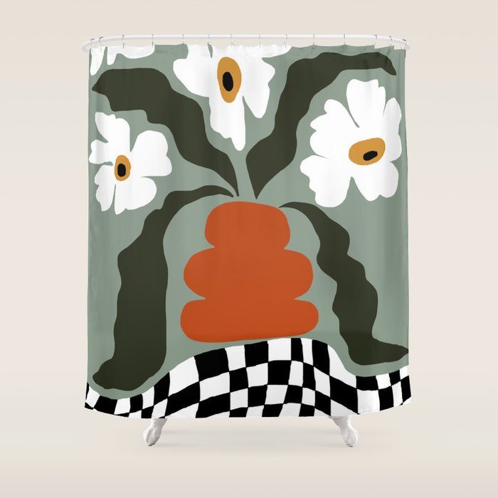 Happy fall floral pottery  Shower Curtain Gallery Image 1
