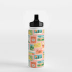 Vintage world travel postage stamp sticker pattern Water Bottle Gallery Image 2