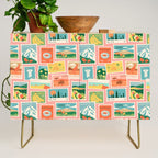 Vintage world travel postage stamp sticker pattern Credenza Gallery Image 1
