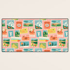 Vintage world travel postage stamp sticker pattern Desk Mat Gallery Image 3