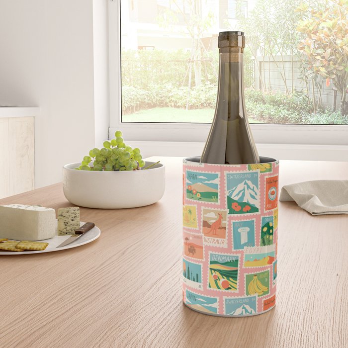 Vintage world travel postage stamp sticker pattern Wine Chiller Gallery Image 4
