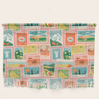 Vintage world travel postage stamp sticker pattern Wall Hanging Gallery Image 1