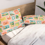 Vintage world travel postage stamp sticker pattern Pillow Sham Gallery Image 2