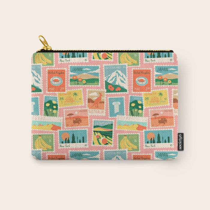 Vintage world travel postage stamp sticker pattern Carry All Pouch Gallery Image 1