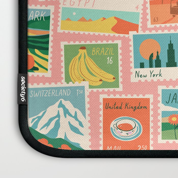 Vintage world travel postage stamp sticker pattern Laptop Sleeve Gallery Image 3