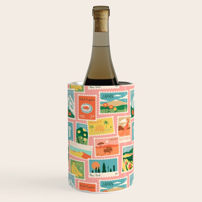 Vintage world travel postage stamp sticker pattern Wine Chiller Gallery Image 3