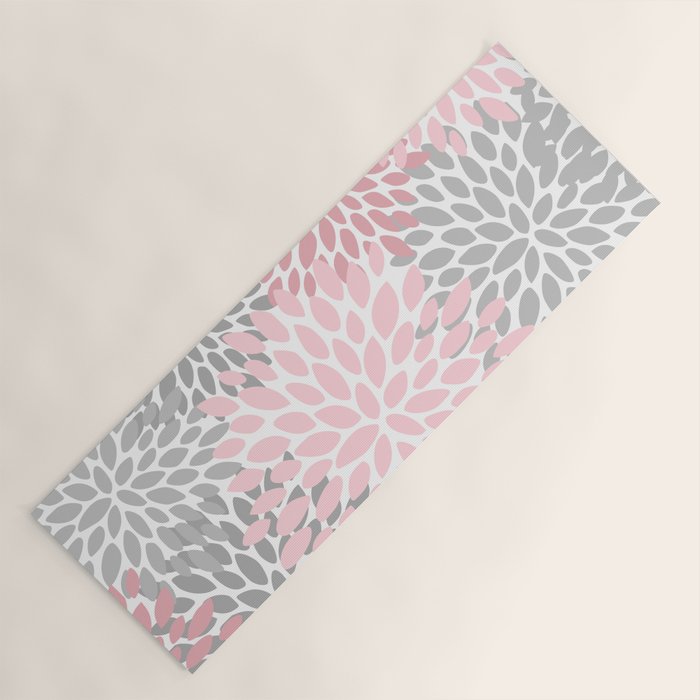Festive, Floral Prints, Pink, Gray, White Yoga Mat Gallery Image 1