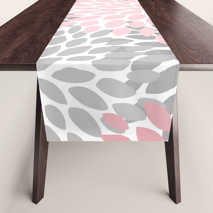 Festive, Floral Prints, Pink, Gray, White Table Runner Gallery Image 1