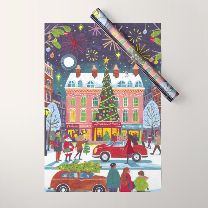 City with fireworks Wrapping Paper Gallery Image 1