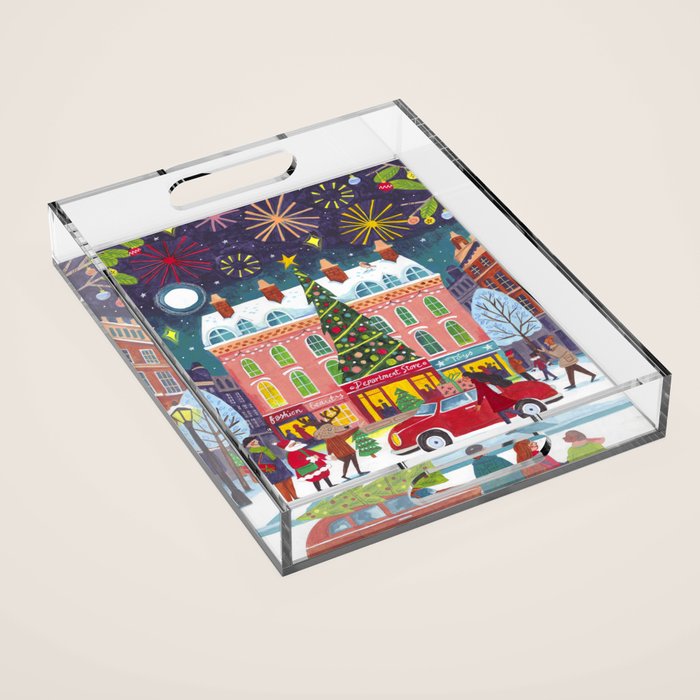 City with fireworks Acrylic Tray Gallery Image 1