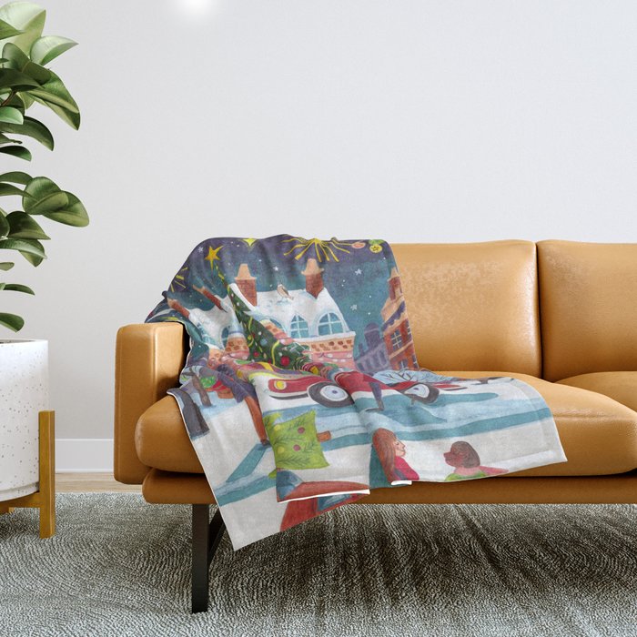 City with fireworks Throw Blanket Gallery Image 1