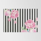Black white blush pink watercolor floral stripes Rug Gallery Image 2